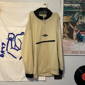 Tan Quarter Zip, polyester.